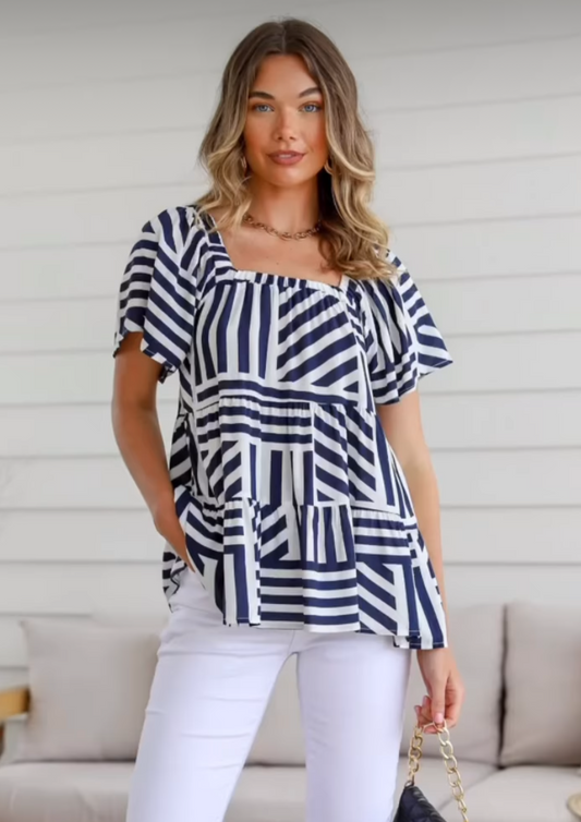 Lomoka Stripe Square Neck Top