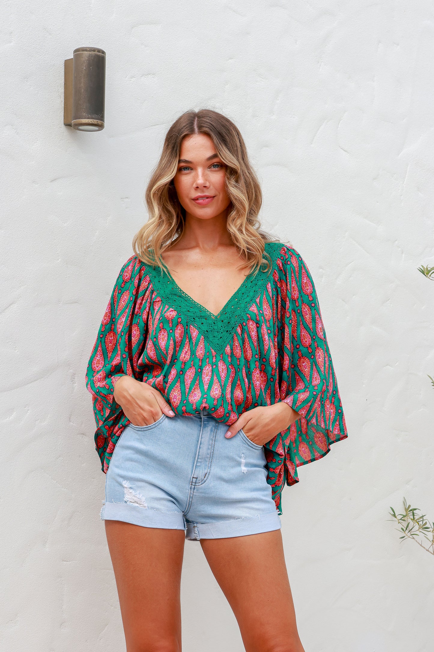 Lace Trim Ditsy Wanderer Top