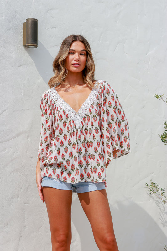 Lace Trim Ditsy Wanderer Top